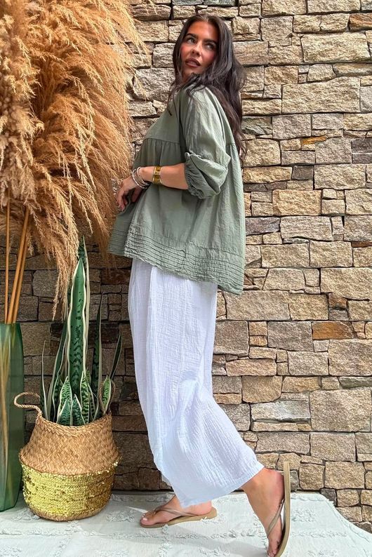Prairie Pintuck Cotton Smock Khaki